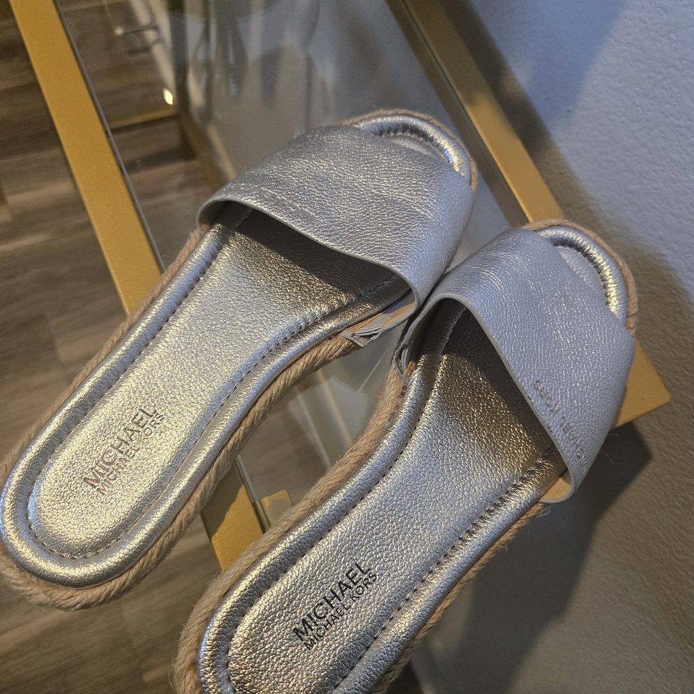 Michael Kors Metallic Silver Slide Sandals